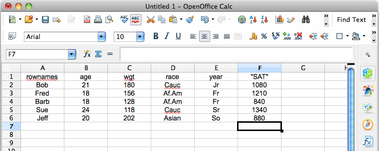 my.data spreadsheet