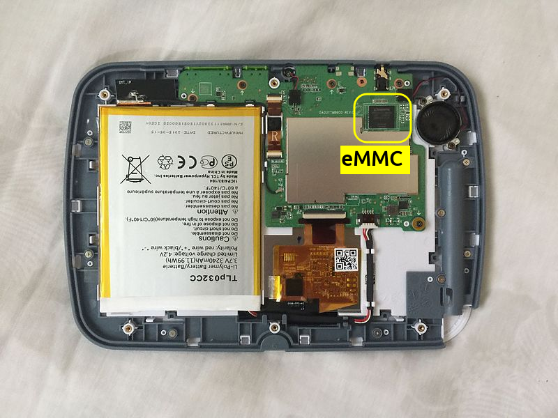 Photo of an eMMC soldered onto a board