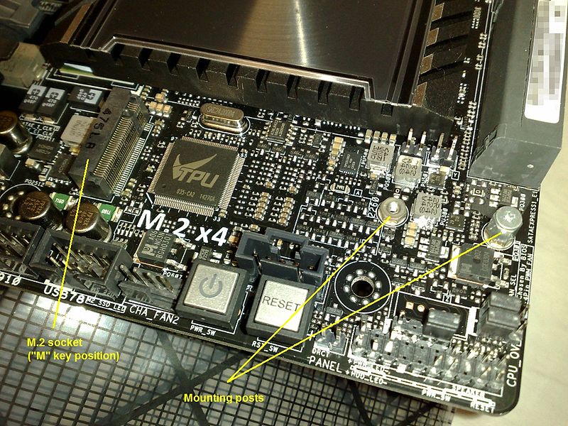 Photo of an M.2 connector on a motherboard