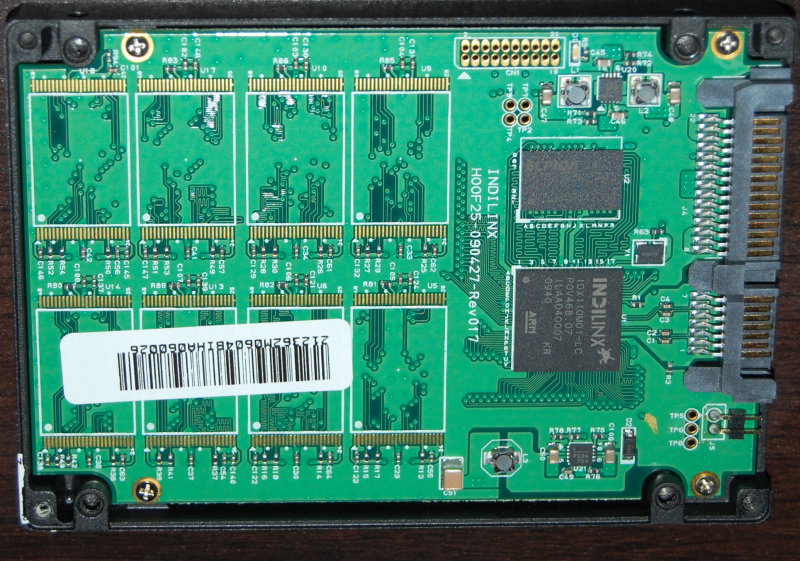 Flash memory chips inside an SSD