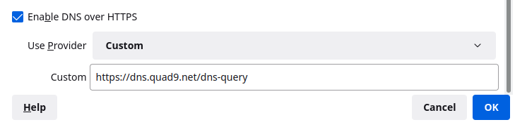 DNS over HTTPS setting in Firefox