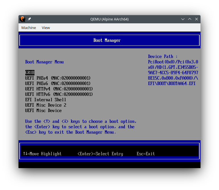TianoCore Boot Manager menu