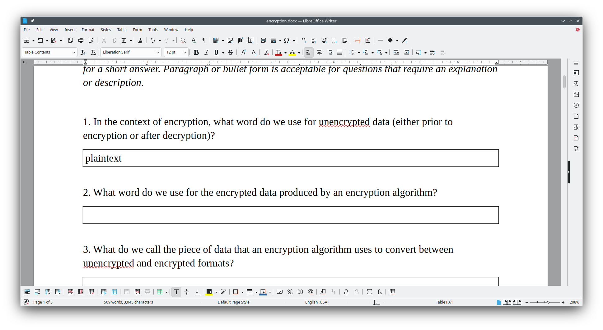 Entering text in LibreOffice