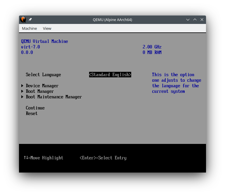 TianoCore main menu