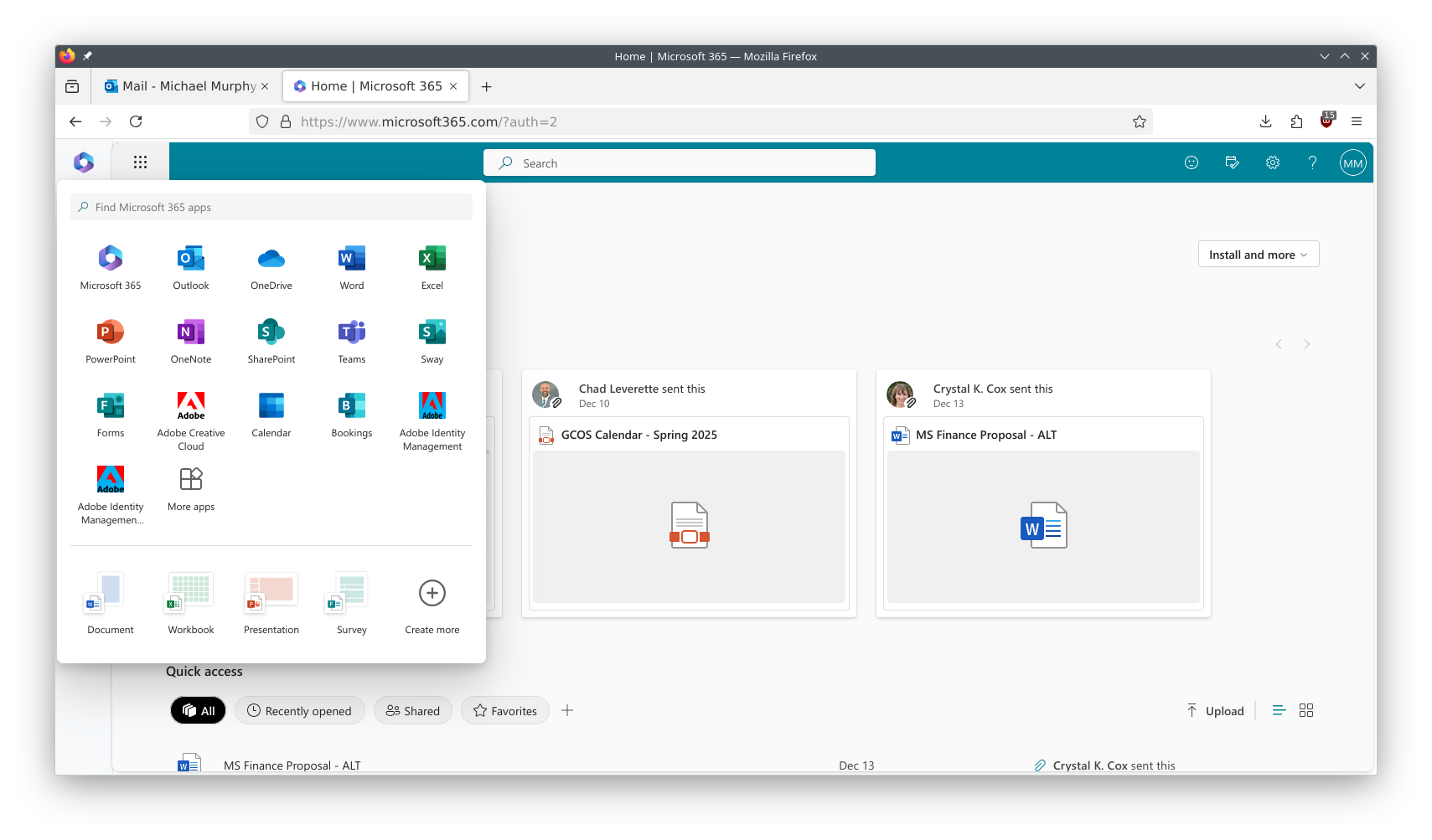 Opening applications in Microsoft 365