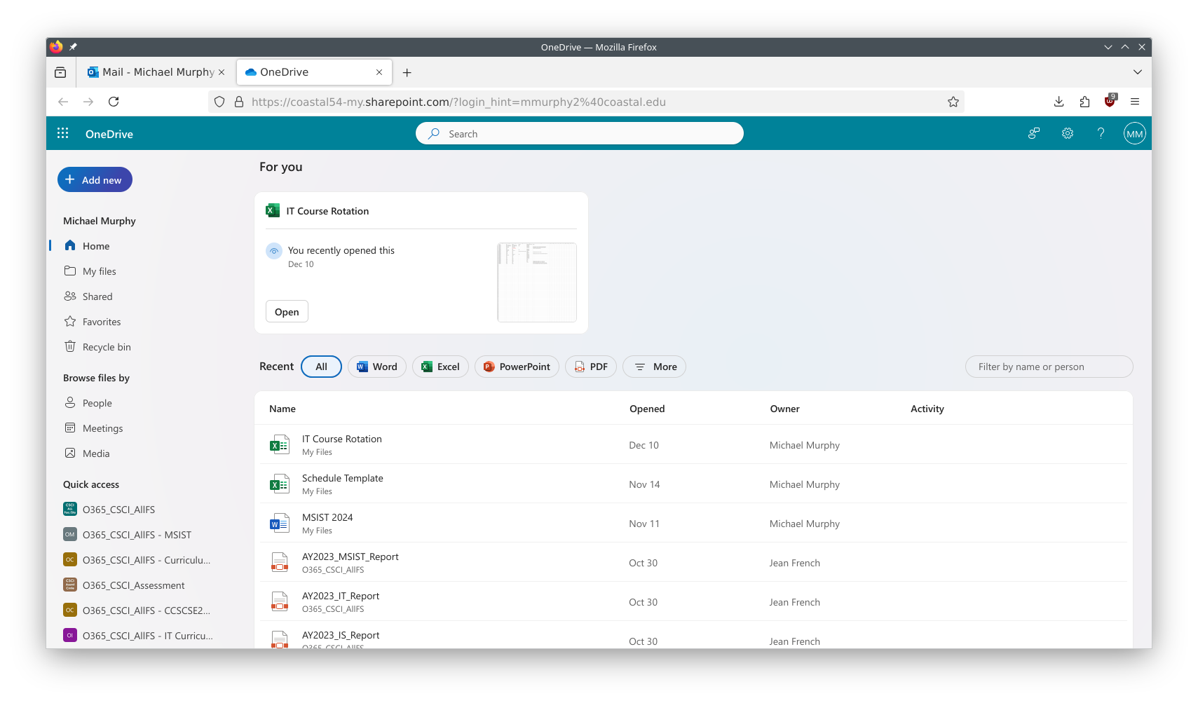 The OneDrive interface in Microsoft365