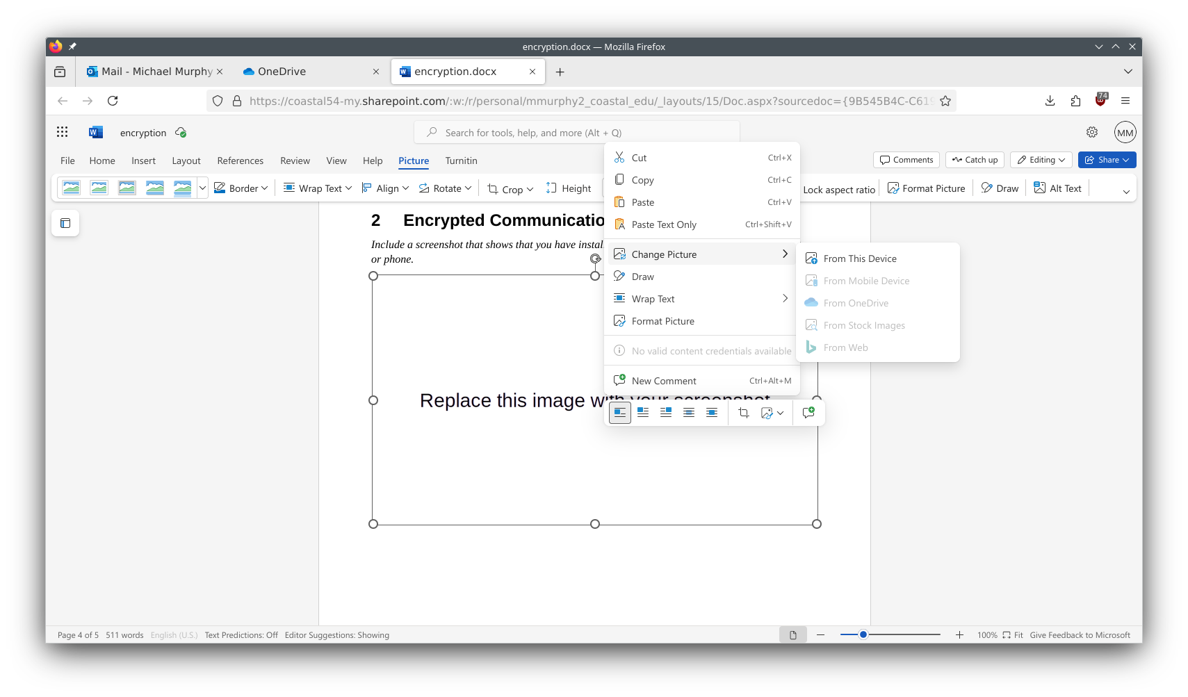Using the context menu to replace an image in Microsoft365