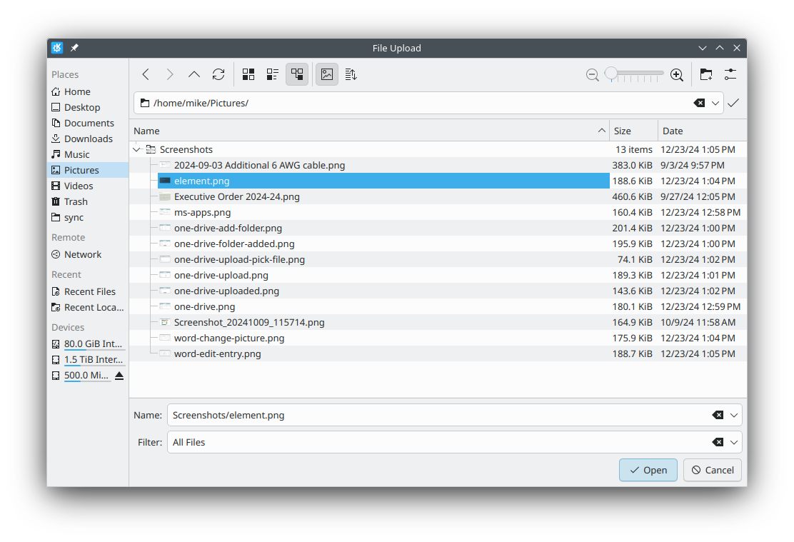 Using the file dialog to upload a new image file